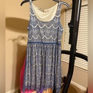 Altar'd State Blue and Cream Lace Midi Dress